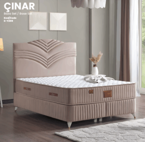 Lit coffre ÇINAR 160x200 avec tête de lit design matelassée et sommier coffre