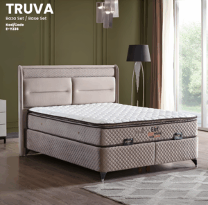 Lit coffre TRUVA 160x200 avec tête de lit matelassée moderne et sommier coffre