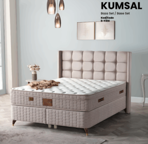 Lit coffre KUMSAL 160x200 avec tête de lit capitonnée et sommier coffre