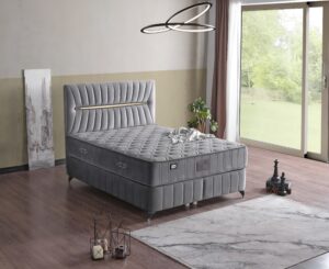 Lit coffre LOTUS 100x200 avec tête de lit design et sommier coffre