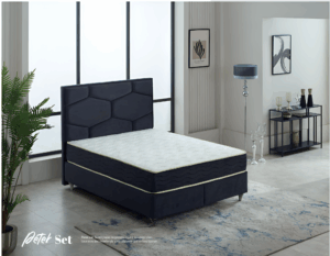 Lit coffre PETEK 100x200 avec tête de lit design et sommier coffre