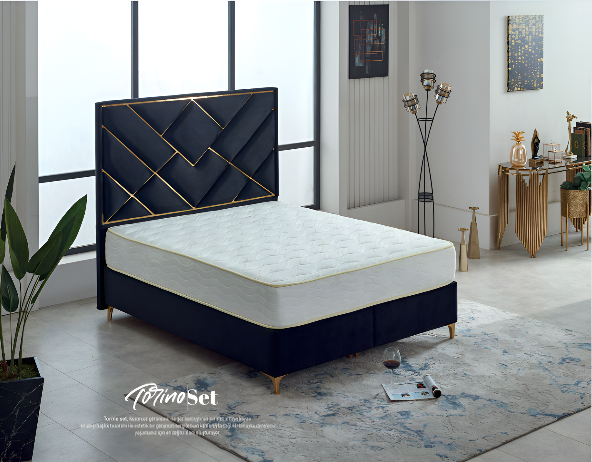 Lit coffre TORINO, différent dimension et avec tête de lit design et sommier coffre