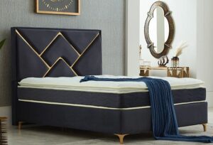 Lit coffre Marsilya 160x200 avec tête de lit design et sommier coffre