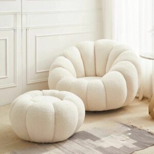 Fauteuil PIVOTANT AVEC POUF LAINE BOUCLEE COZY - bubble